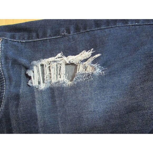 ELLE Dark Distressed Skinny Jeans Raw Hem Straight - Picture 10 of 15